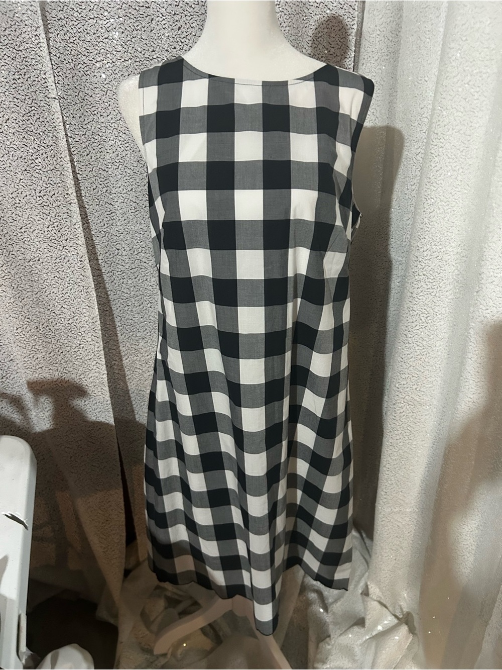 Adrianna Papell Black and White Gingham Midi Dress